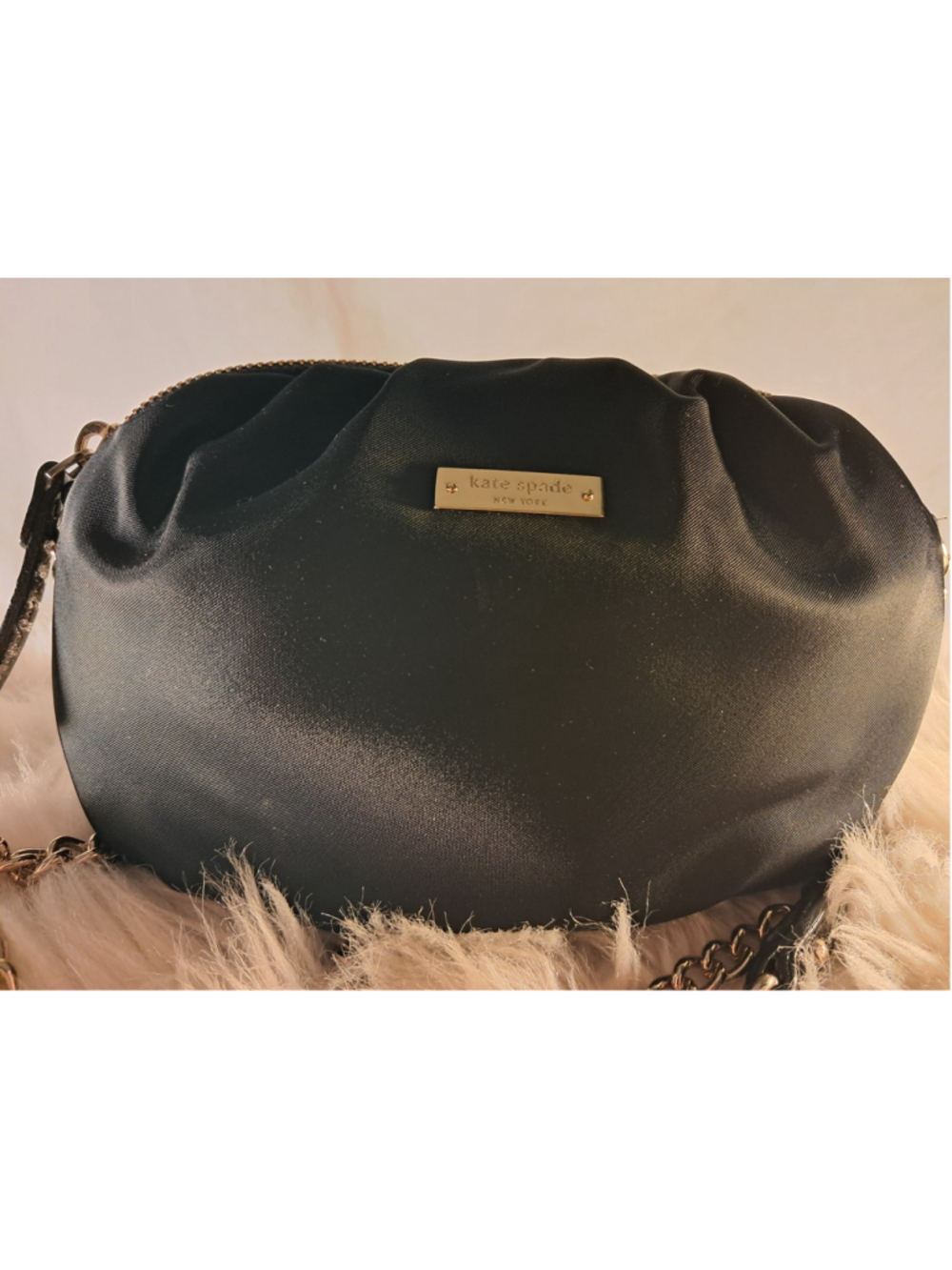 Kate Spade New York Black Puffy Nylon Ruched Chain Dome Crossbody Bag